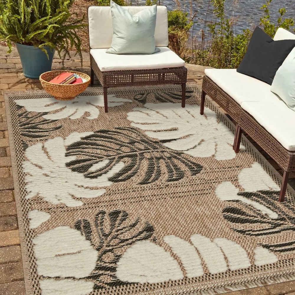 Tapis extérieur 200x290 tissé kilim maron et gris zephyr 1