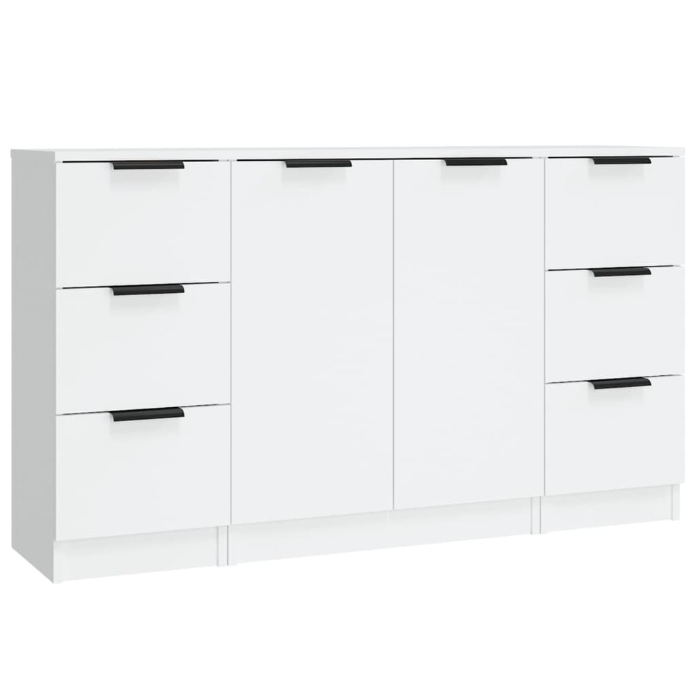 Buffet bahut commode armoire meuble de rangement organisateur cuisine salle de séjour salons 3 pcs bois d'ingénierie blanc 02