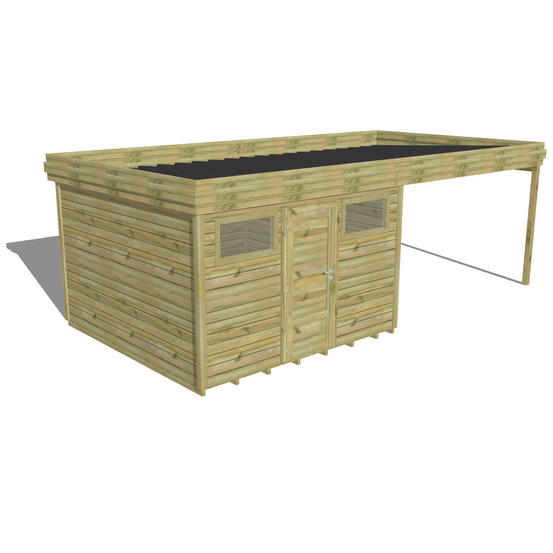 Abri de jardin bois pin traité autoclave 27mm - 6,94x3,44m / 24m2 - bac acier - plancher bois