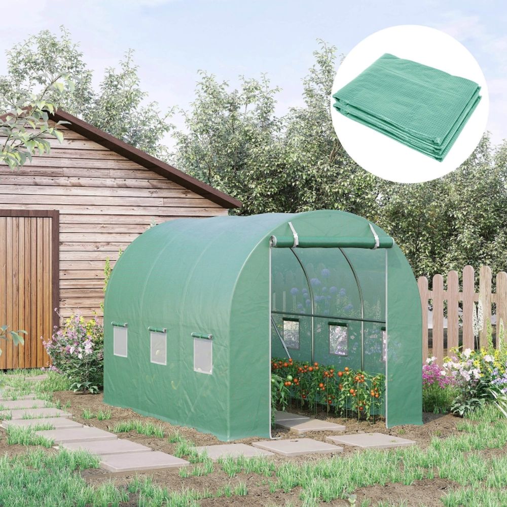 Bâche serre remplacement renforcée pe tunnel 6 fenêtres anti-uv 3x2x2m vert - comfortxl outdoor living