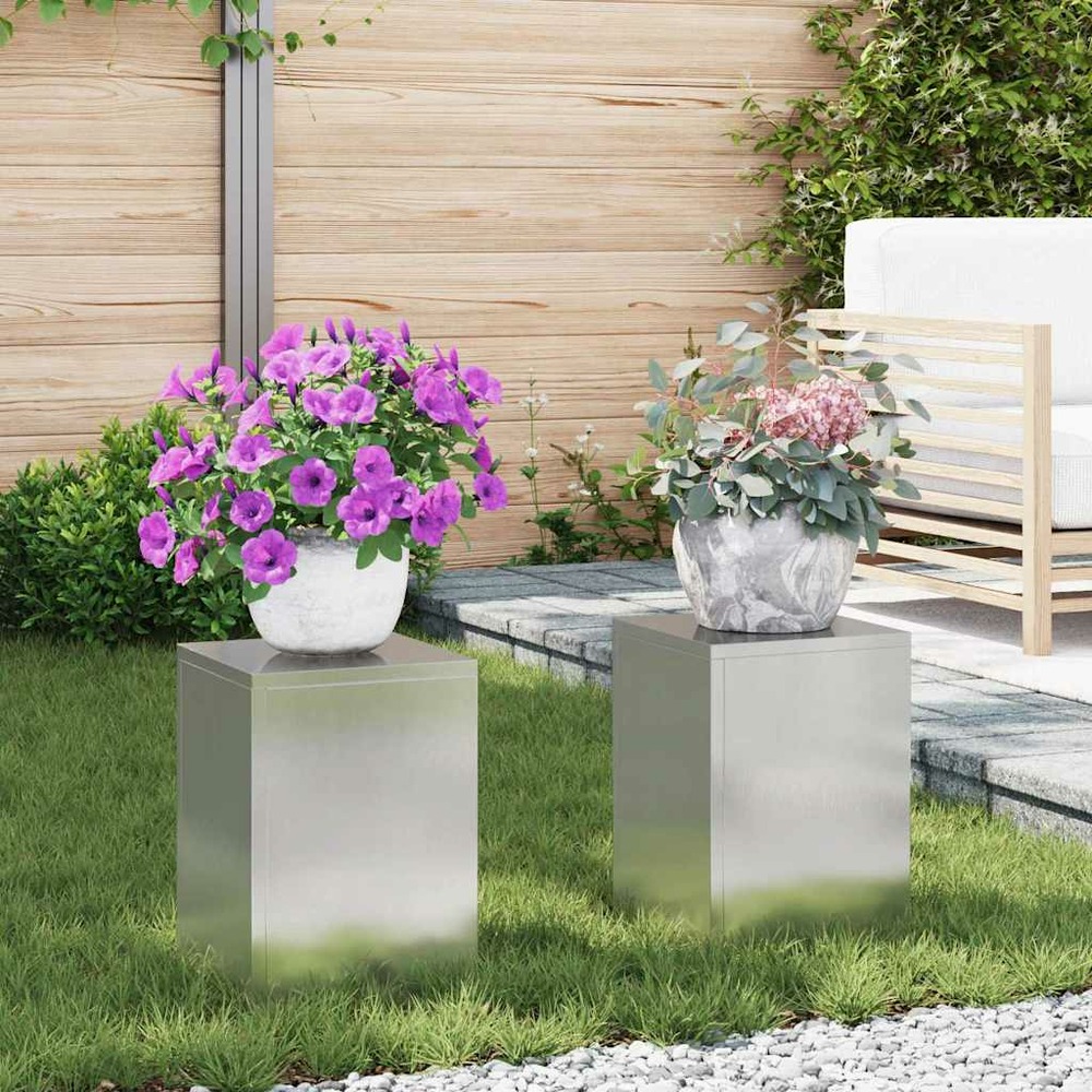 Support de plante 2 pcs argent 24 x 24 x 35 cm acier inoxydable