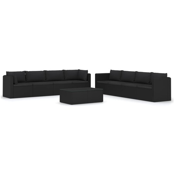 Salon de jardin meuble d'extérieur ensemble de mobilier 9 pièces avec coussins résine tressée noir