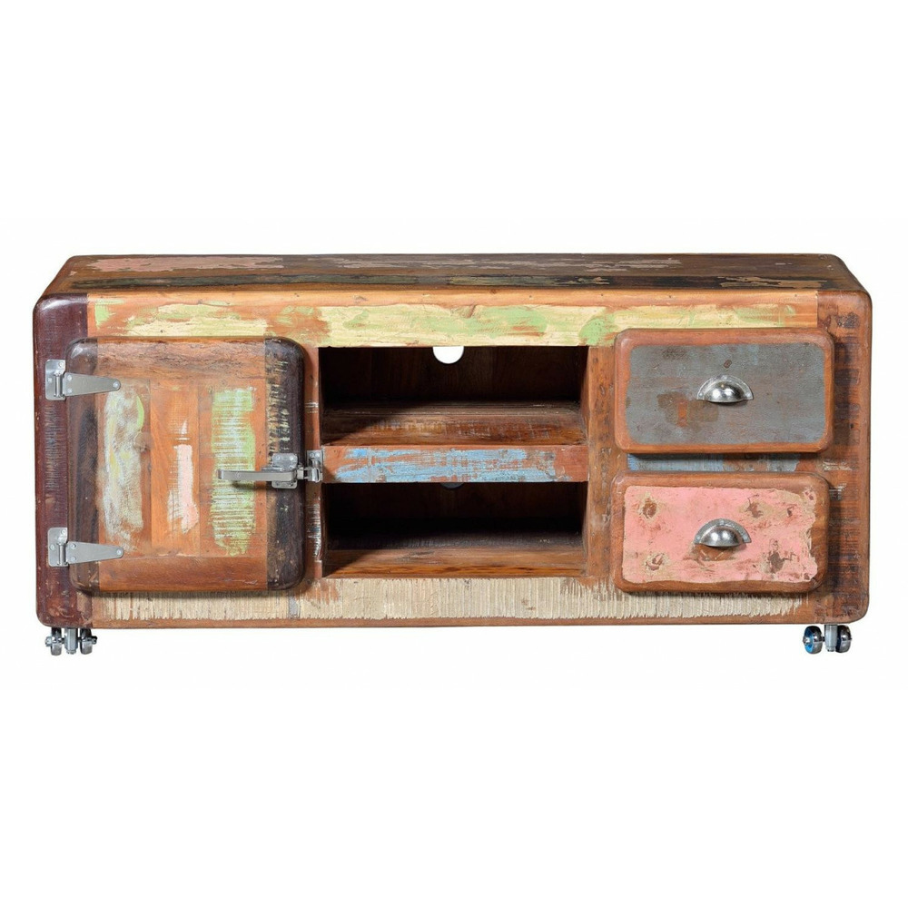 Meuble tv 2 tiroirs bois-fer marron - rosalia décoration d'autrefois