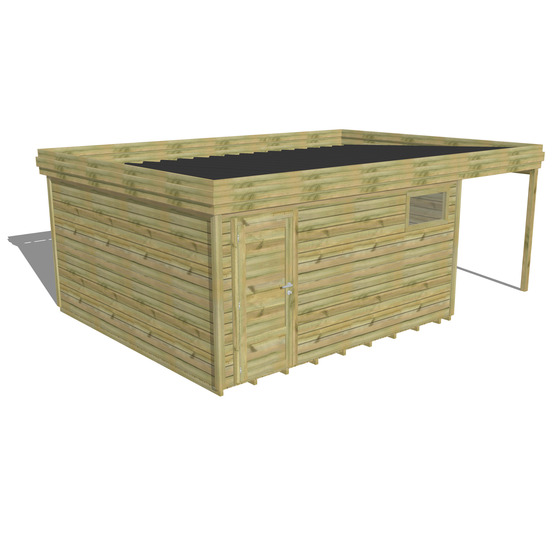 Abri de jardin bois pin traité autoclave 27mm - 6,34x4,34m / 28m2 - bac acier - plancher bois