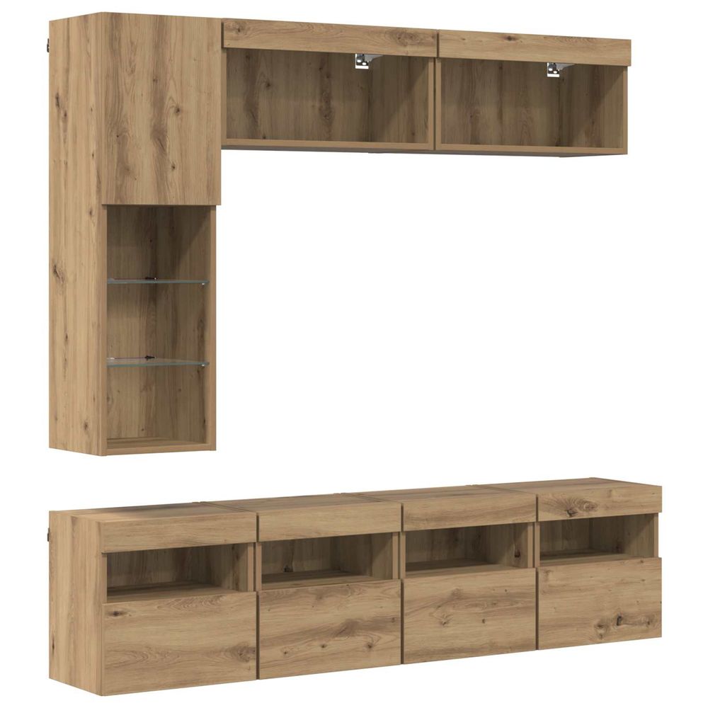 Meuble tv 7 pc chêne artisanal bois d'ingénierie