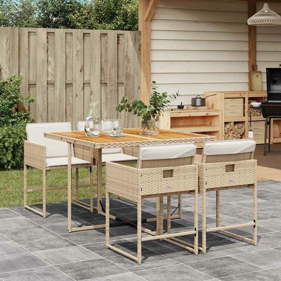 Ensemble à manger de jardin avec coussins 5pcs beige poly rotin
