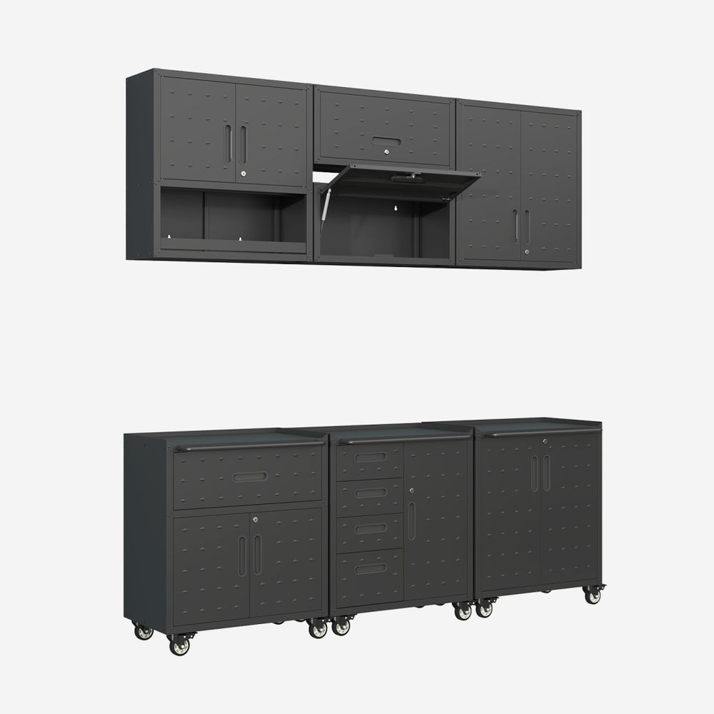 Meubles de rangement pour garage 6 modules acier, meuble haut et meuble bas - bobby