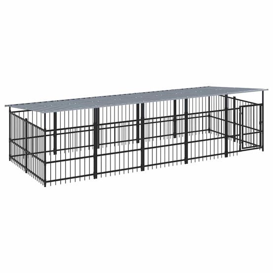 Chenil d'extérieur avec toit pour chiens acier 9,38 m²