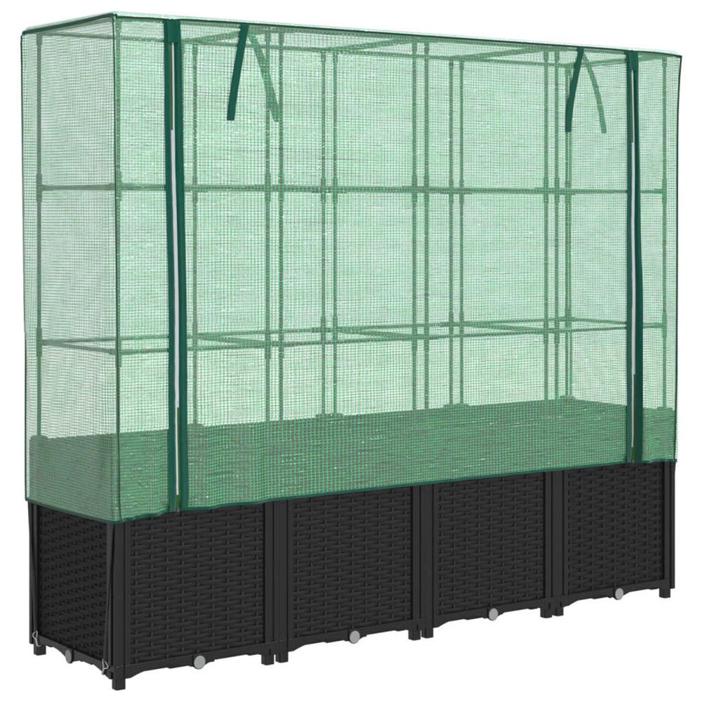 Lit surélevé avec housse de serre aspect rotin 160 x 40 x 153 cm