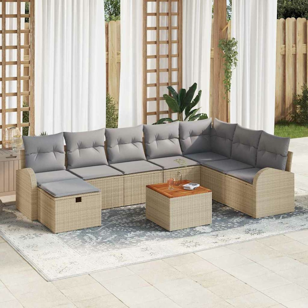 Ensemble de canapé de jardin 9 pcs beige poly rotin
