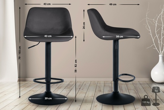 Tabouret de bar loft velours