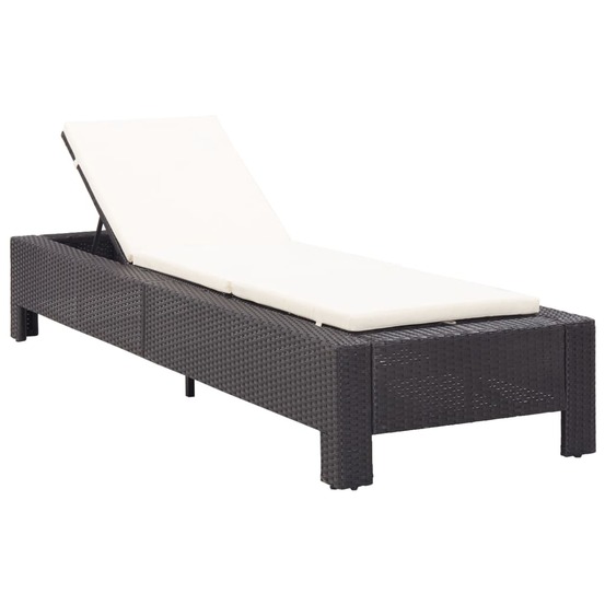 Transat chaise longue bain de soleil avec coussin noir résine tressée