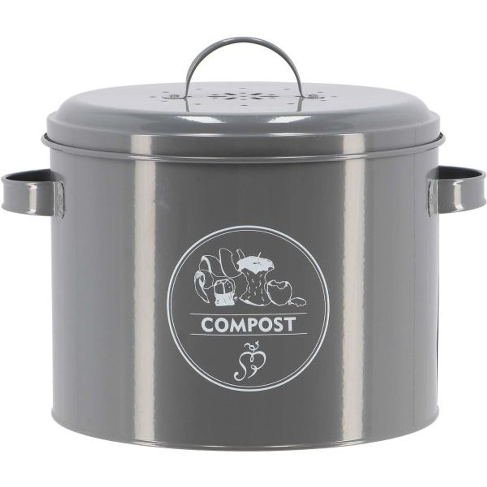 Poubelle de cuisine à compost ronde 6 litres gris