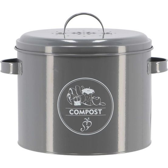 Poubelle de cuisine à compost ronde 6 litres gris