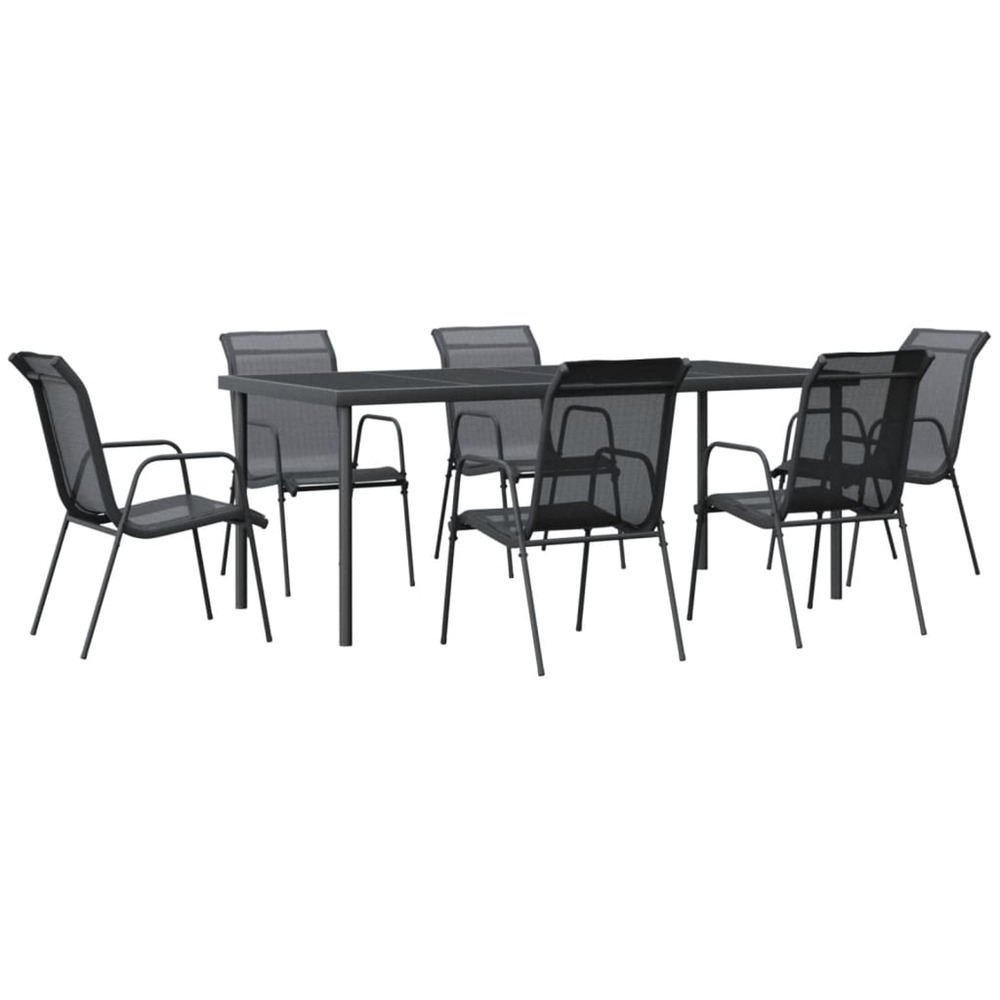 Ensemble à manger de jardin 7 pcs noir textilène et acier