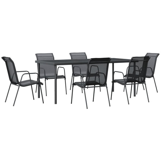 Ensemble à manger de jardin 7 pcs noir textilène et acier
