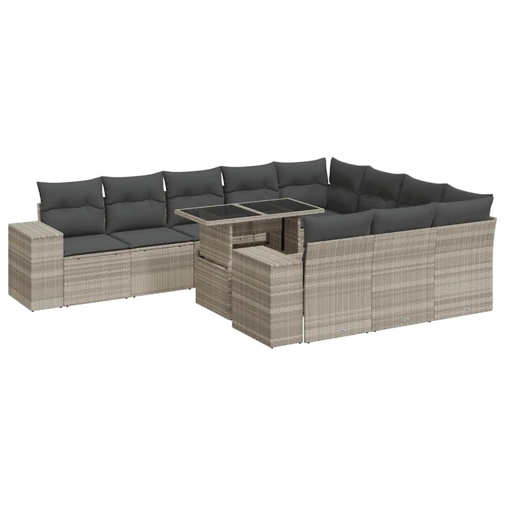 Salon de jardin 11 pcs avec coussins gris clair résine tressée