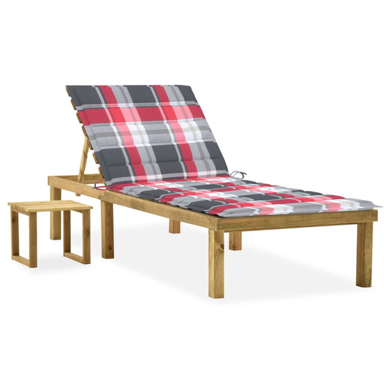 Chaise longue de jardin avec table et coussin pin imprégné bain de soleil