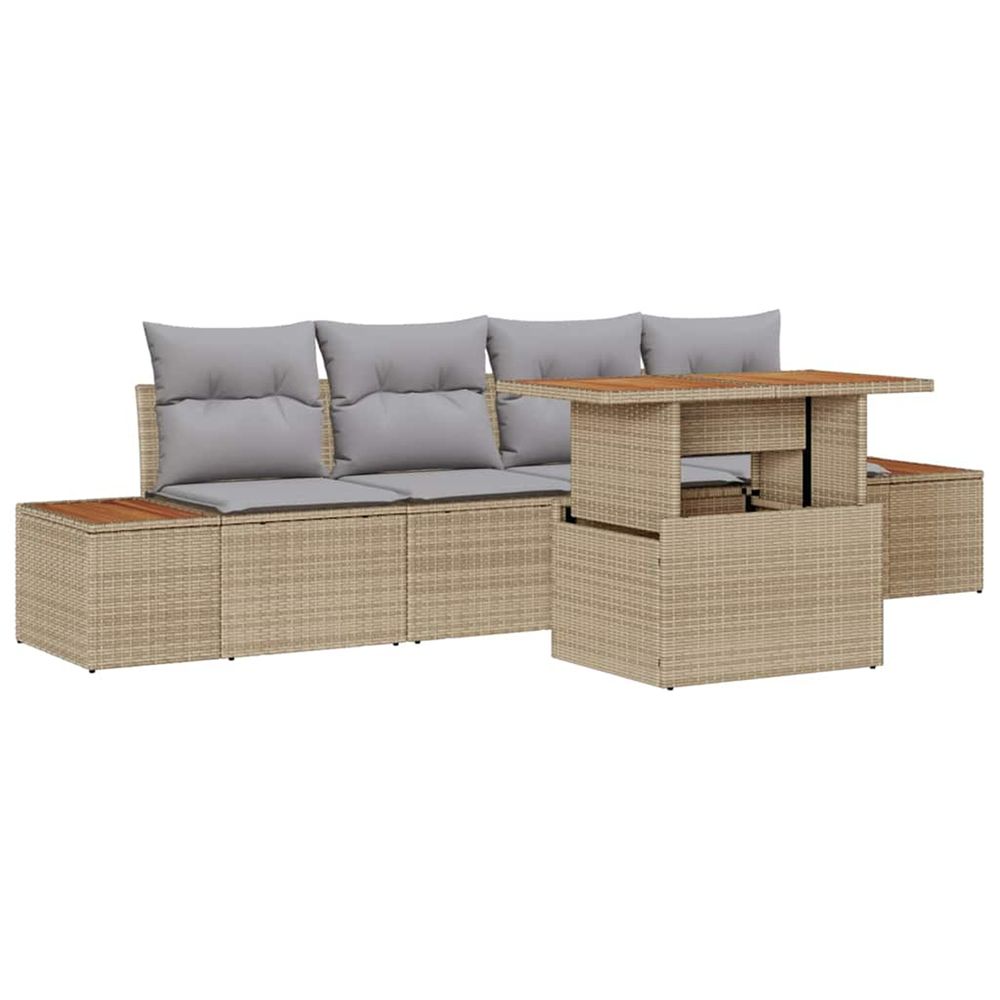 Ensemble de canapé de jardin 5 pc beige poly rotin