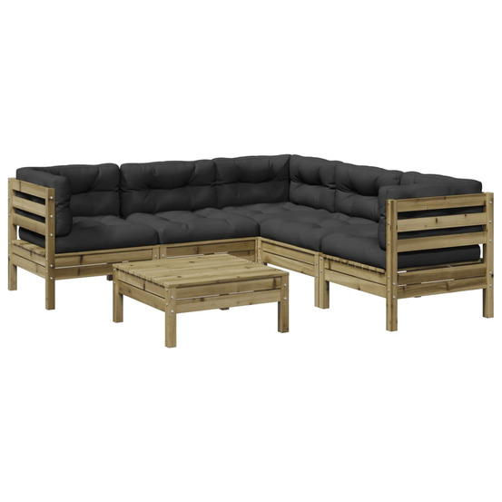 Salon de jardin 6 pcs avec coussins bois de pin imprégné