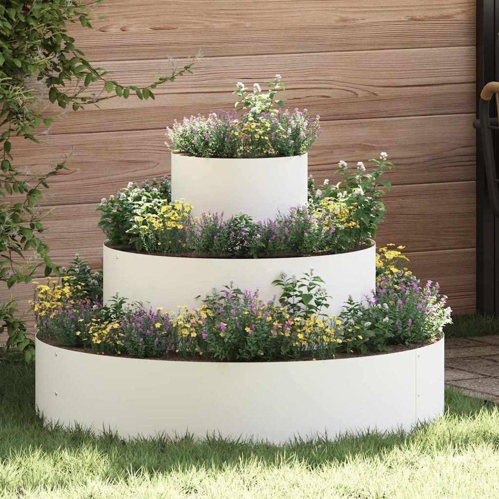 Bac à fleurs rond en acier pour jardin terrasse blanc 90x90x20 cm