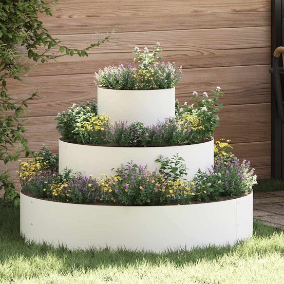 Bac à fleurs rond en acier pour jardin terrasse blanc 90x90x20 cm