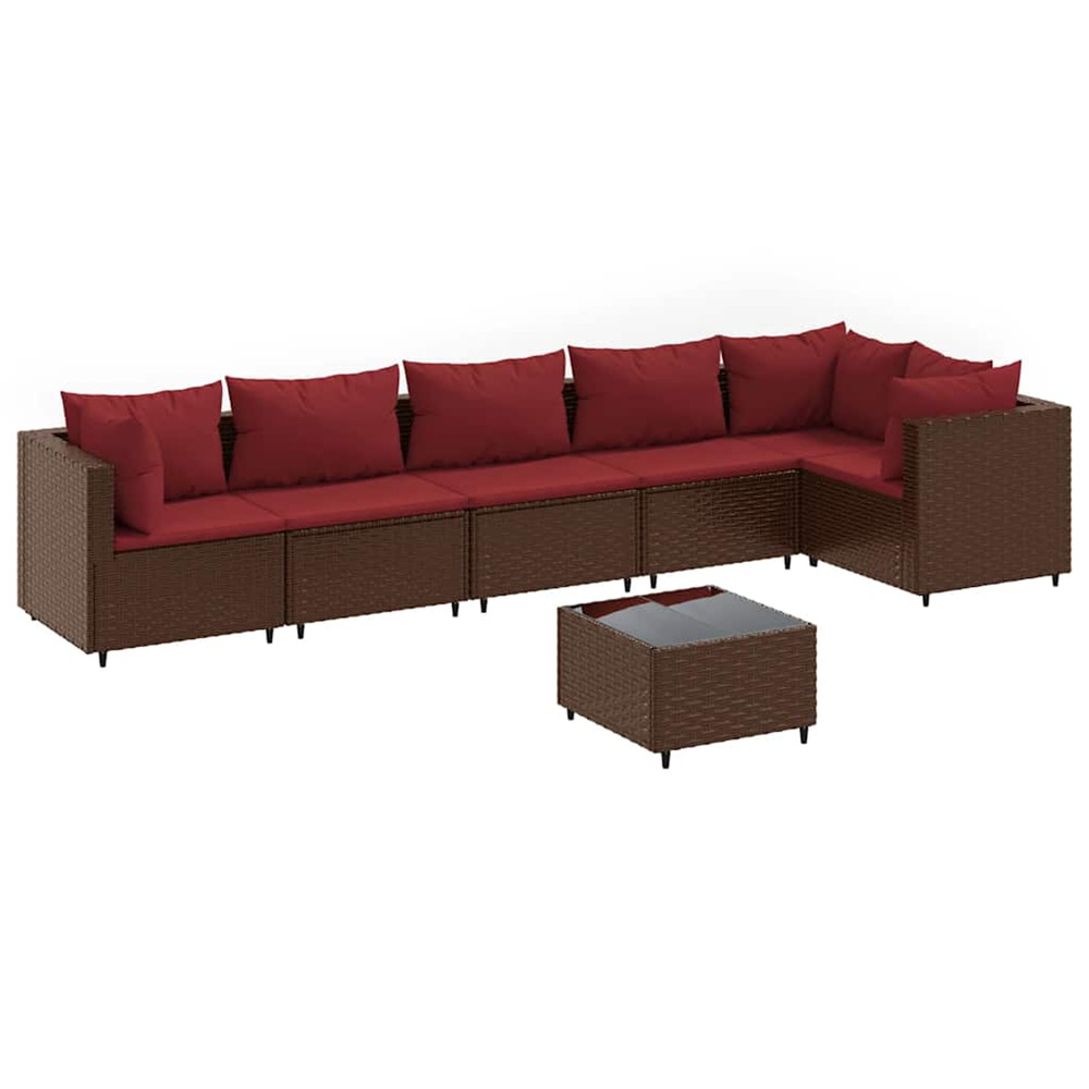 Salon de jardin avec coussins 7 pcs marron résine tressée