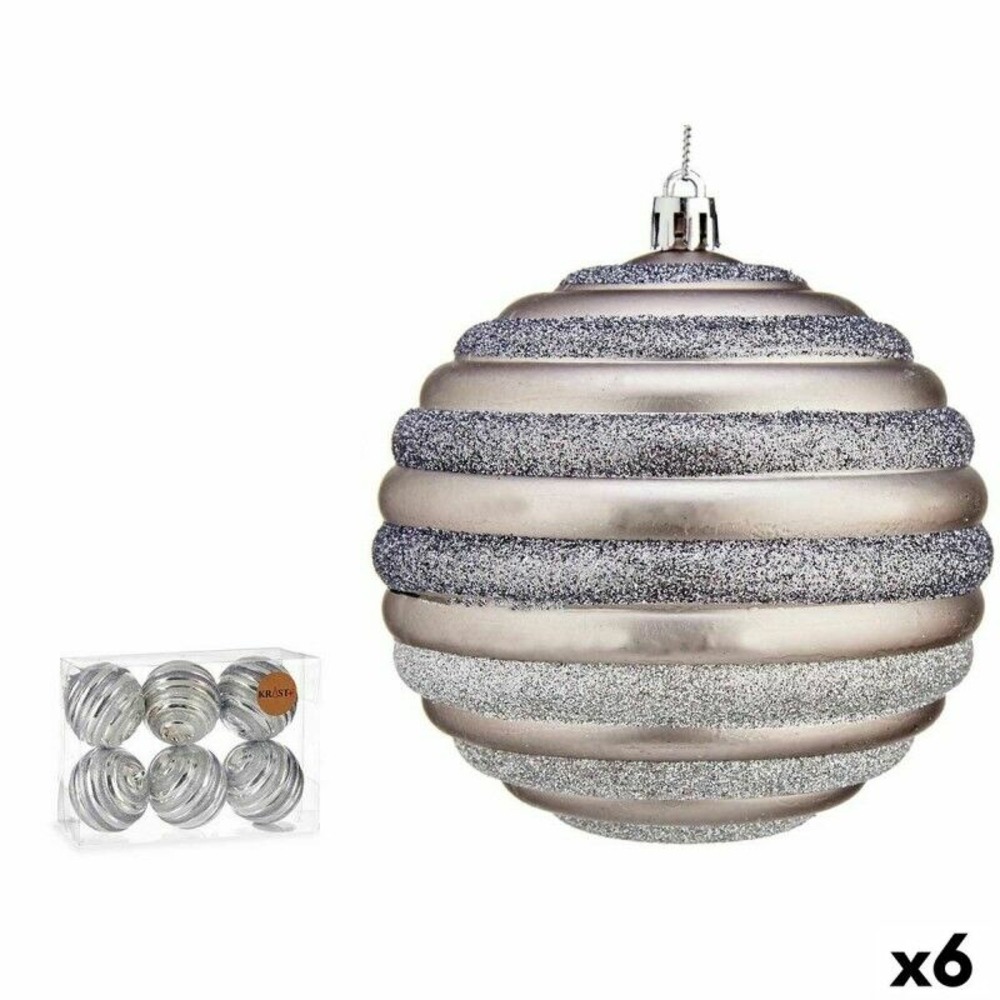 Lot de boules de noël cercles 10 cm argenté plastique (6 unités)