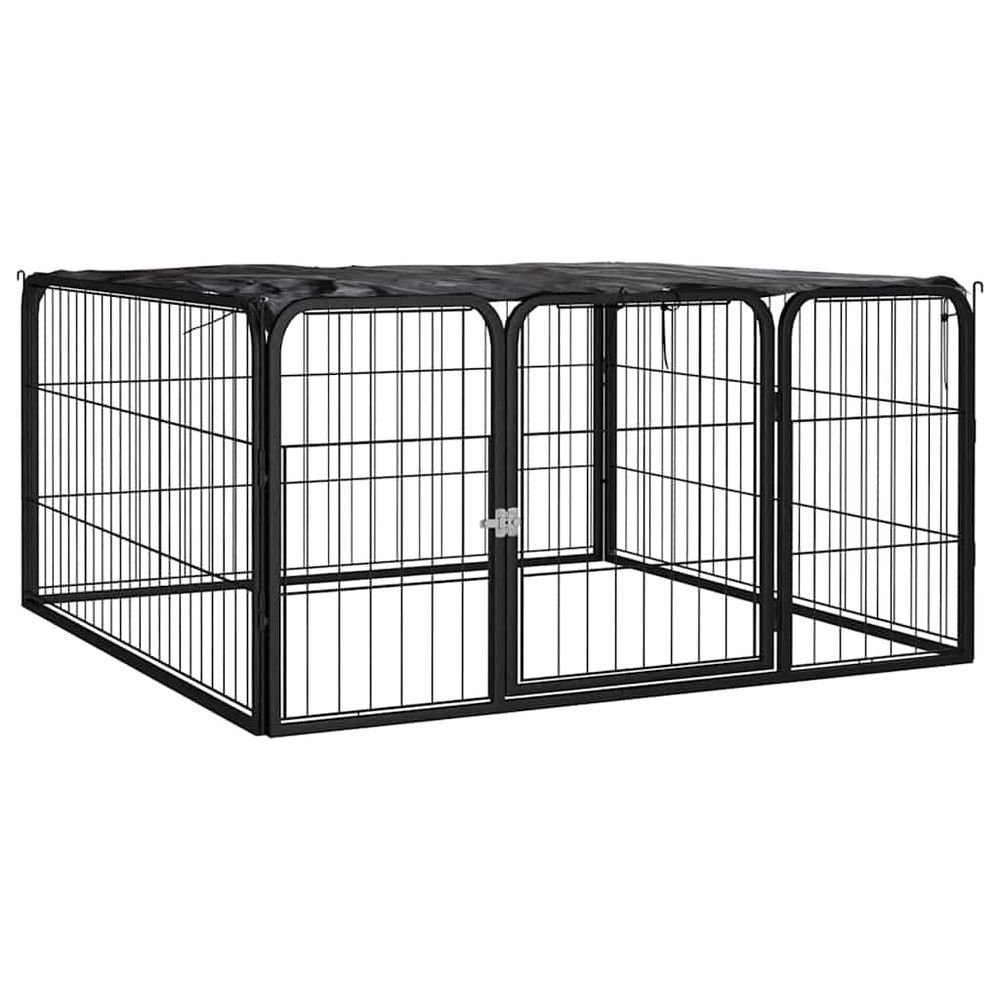 Parc pour chien 4 panneaux 100x50cm avec toit de protection acier noir