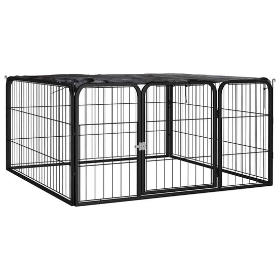 Parc pour chien 4 panneaux 100x50cm avec toit de protection acier noir