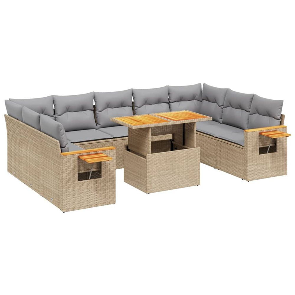Salon de jardin 11 pcs avec coussins beige résine tressée
