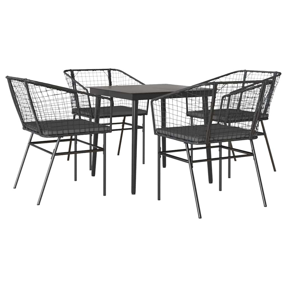 Ensemble à manger de jardin et coussins 5 pcs noir rotin verre