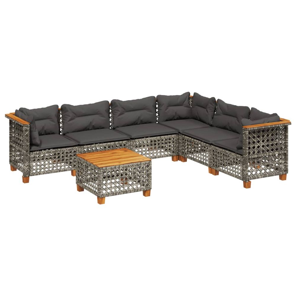 Salon de jardin avec coussins 7 pcs gris résine tressée