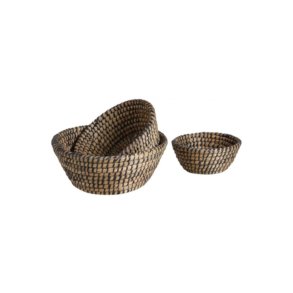 Corbeilles rondes en jonc naturelles et noires (lot de 3)