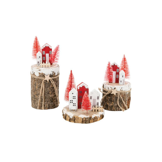 Villages de noël en bois rouge et blanc