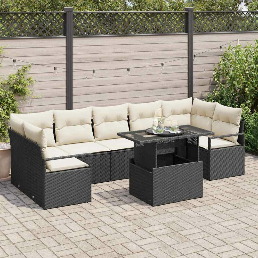 Ensemble de canapé de jardin 8 pcs noir poly rotin