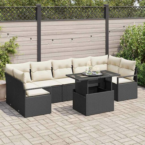 Ensemble de canapé de jardin 8 pcs noir poly rotin