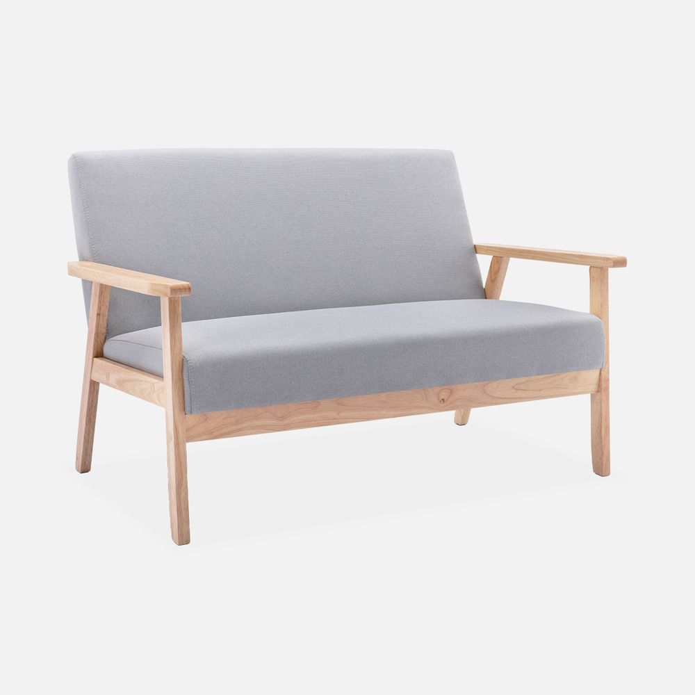 Banquette canapé 2 places en bois et tissu, isak, l 114 x p 69,5 x h 73cm