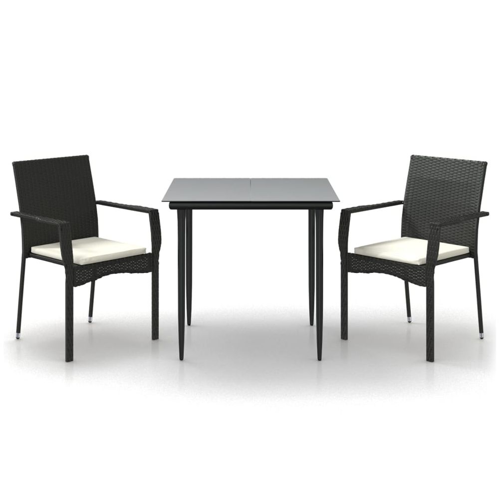 Ensemble à manger de jardin avec coussins 3 pcs noir