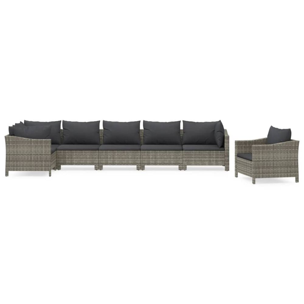Salon de jardin 7 pcs avec coussins gris résine tressée