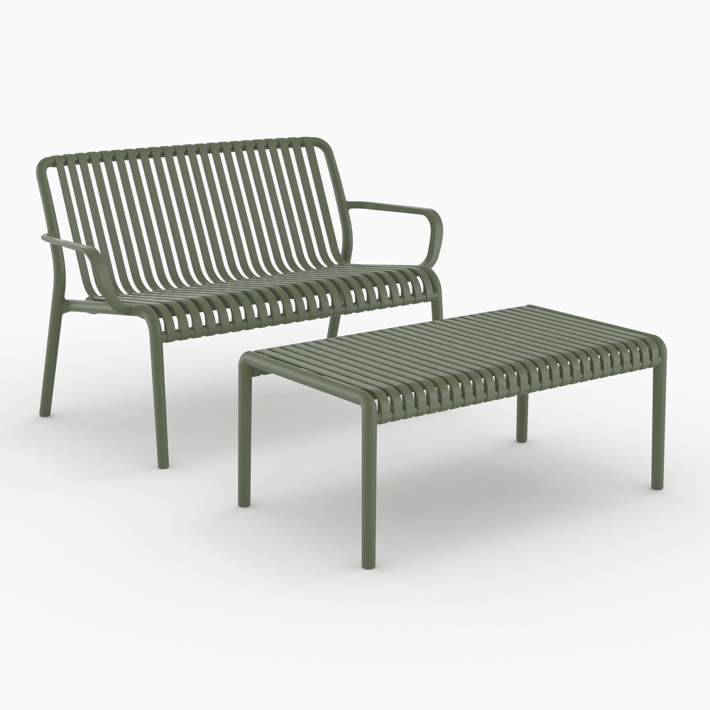 Ivy-salon de jardin 2 places en plastique vert kaki