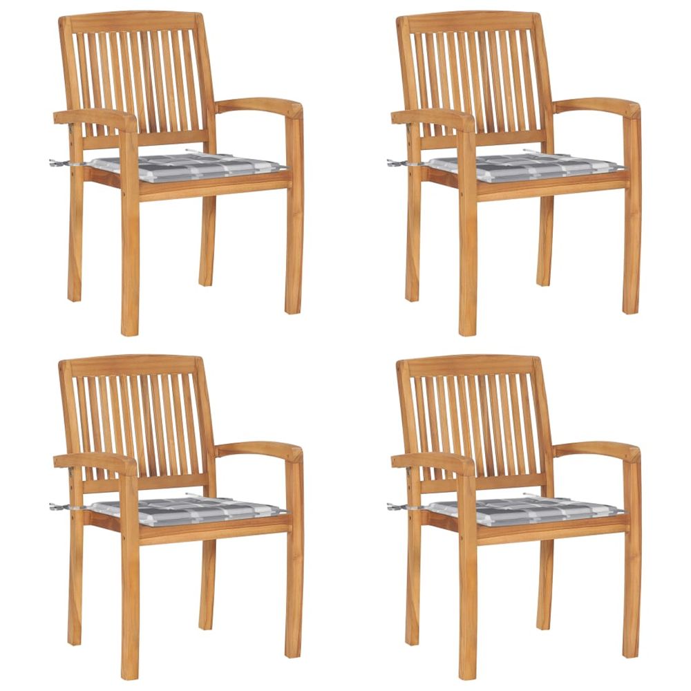 Chaises de jardin empilables avec coussins lot de 4 teck solide