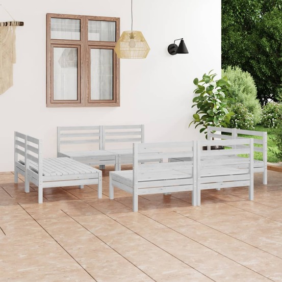 Salon de jardin 8 pcs blanc bois de pin massif