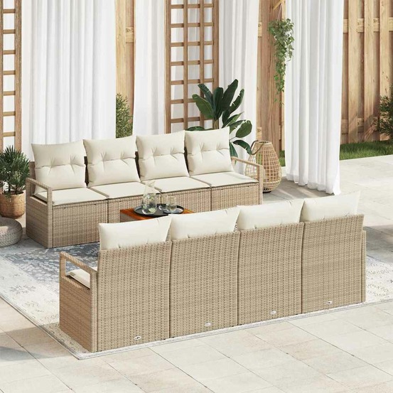 Ensemble de canapé de jardin avec coussin 9 pcs beige polyrotin