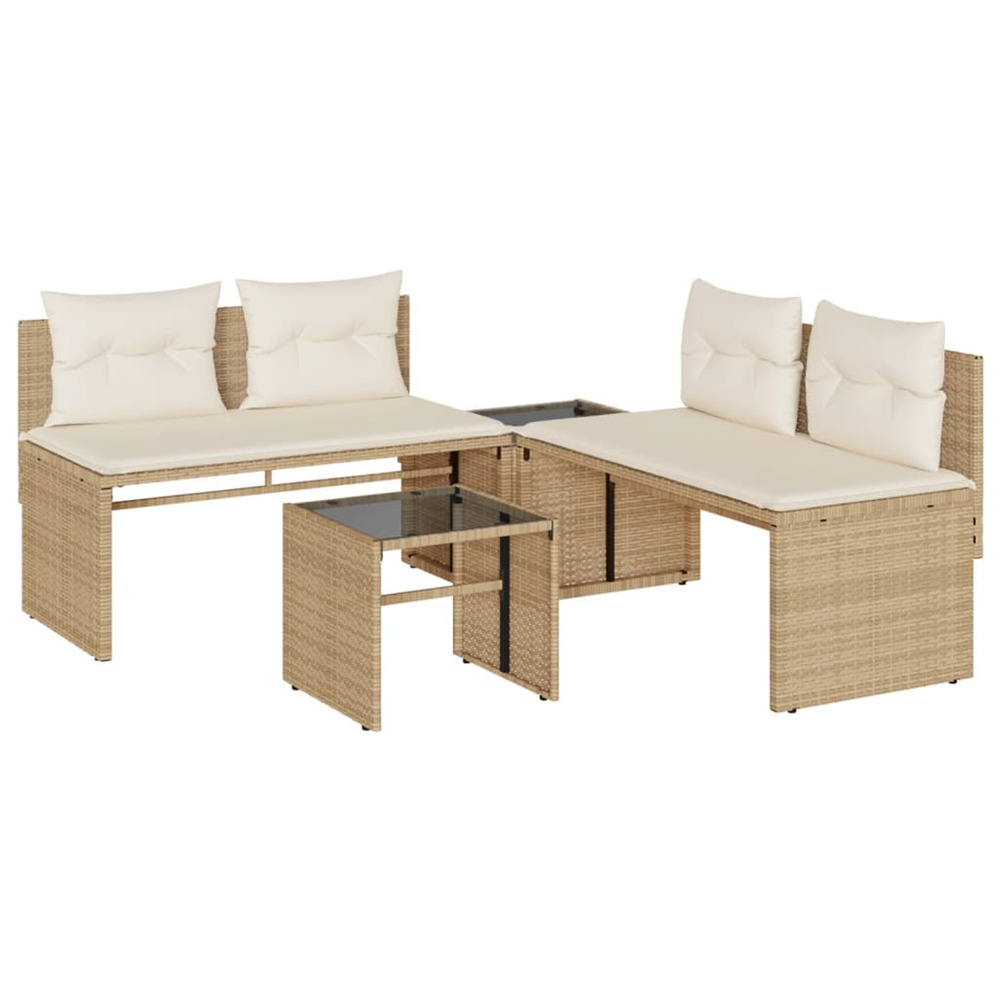 Salon de jardin avec coussins 4 pcs beige résine tressée