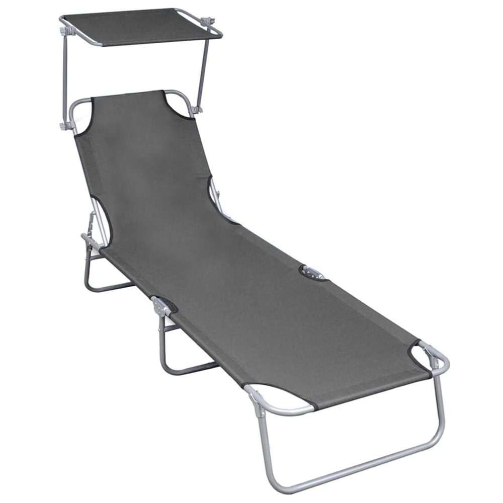 Transat chaise longue bain de soleil lit de jardin terrasse meuble d'extérieur pliable avec auvent gris aluminium