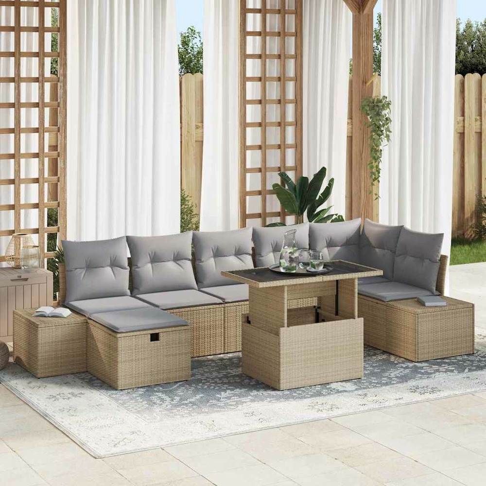 Ensemble de canapé de jardin 8 pcs beige poly rotin