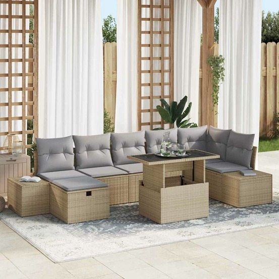 Ensemble de canapé de jardin 8 pcs beige poly rotin