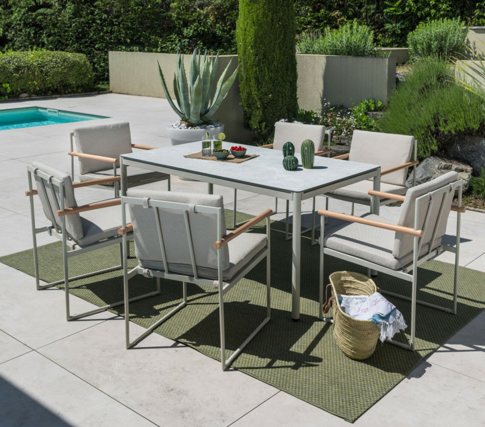 Ensemble table et chaises de jardin - 6 places - blanc - biscarosse