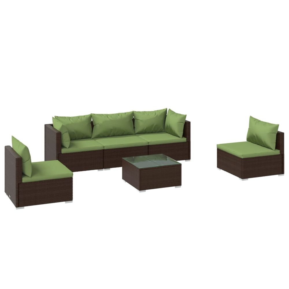 Salon de jardin 6 pcs avec coussins résine tressée marron